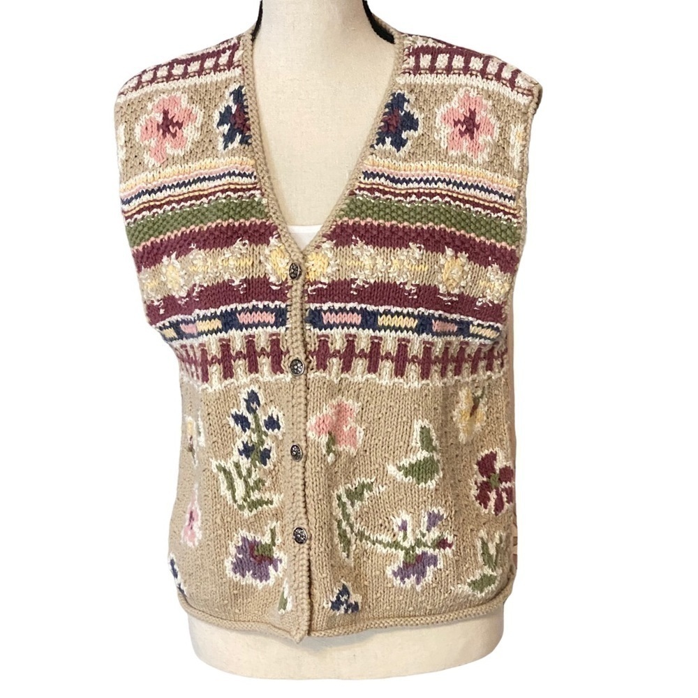 VTG or‎ is hand knit vest size L cottagecore prairie cabincore